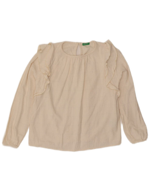 Benetton Girls Ruffle Front Blouse Top 11-12 Years 2XL Off White Check