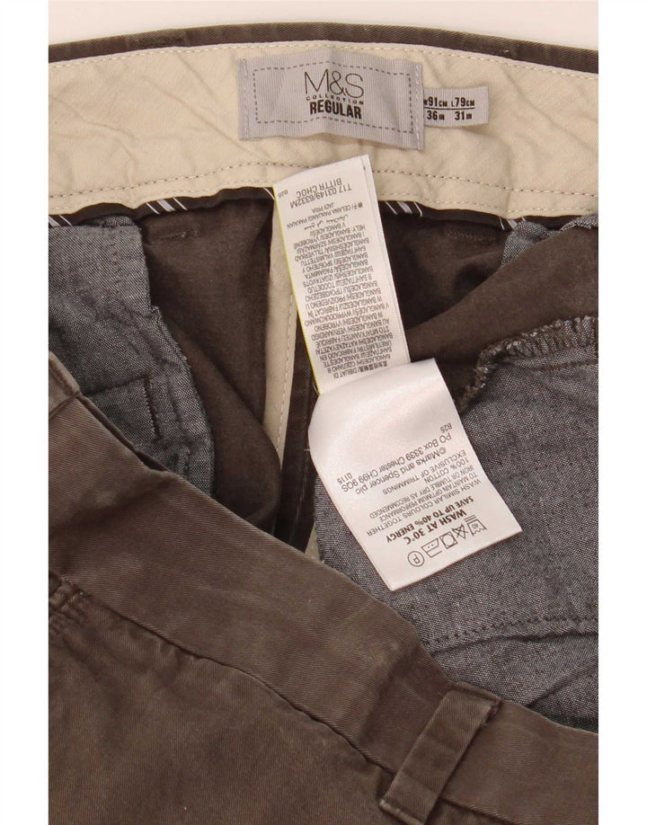 Marks & Spencer Mens Regular Chino Trousers W36 L31 Khaki Cotton