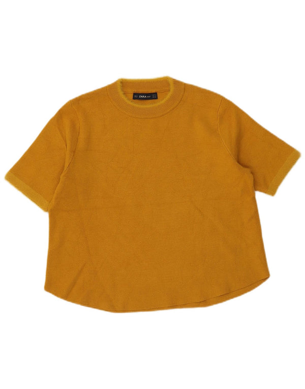 Zara Womens Crop T-Shirt Top UK 12 Medium Yellow Viscose