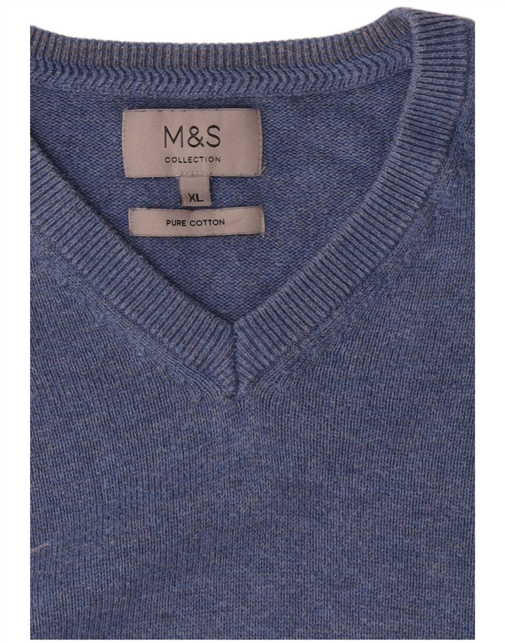 Marks & Spencer Mens V-Neck Jumper Sweater XL Blue Cotton