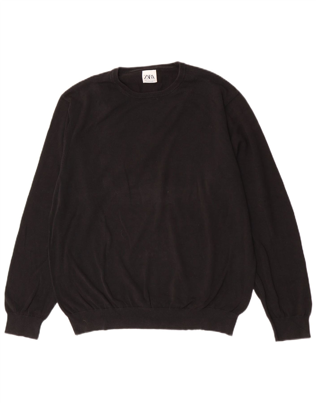 Zara Mens Crew Neck Jumper Sweater Large Black Cotton