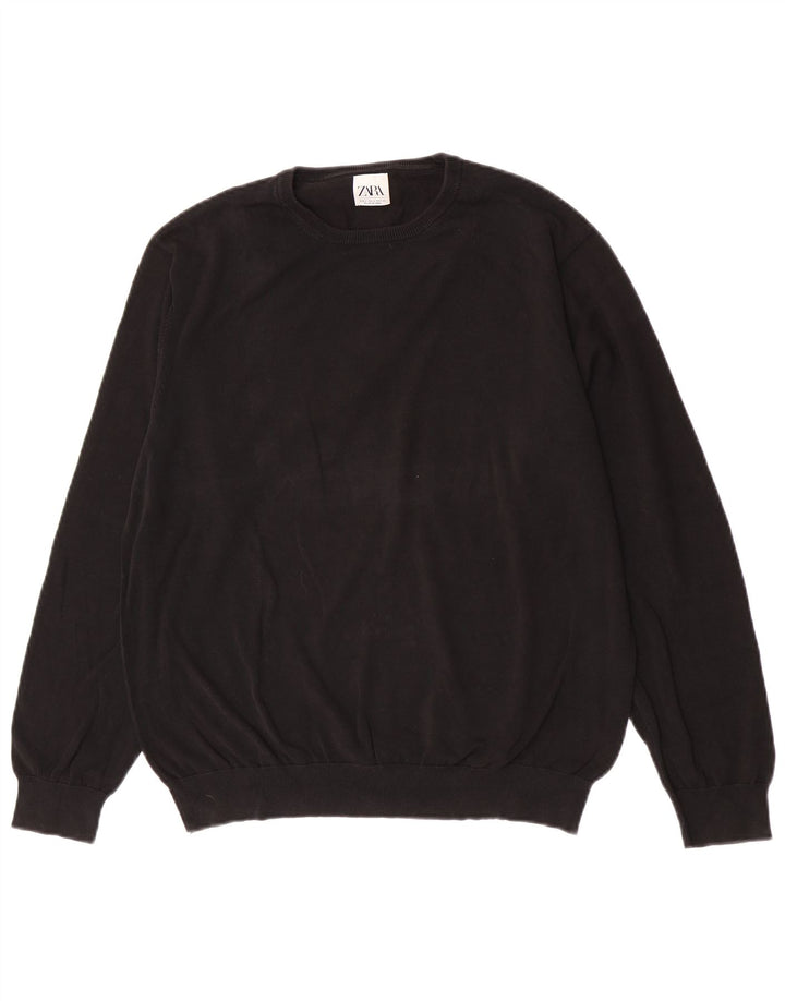 Zara Mens Crew Neck Jumper Sweater Large Black Cotton
