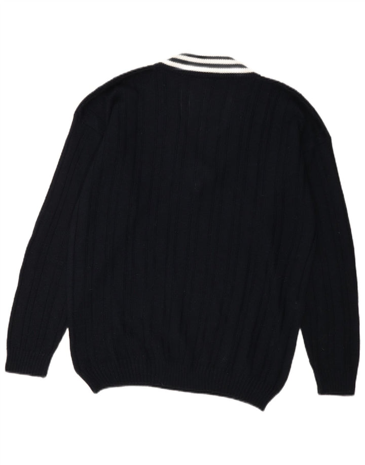 Vintage Mens V-Neck Jumper Sweater Large Navy Blue Acrylic