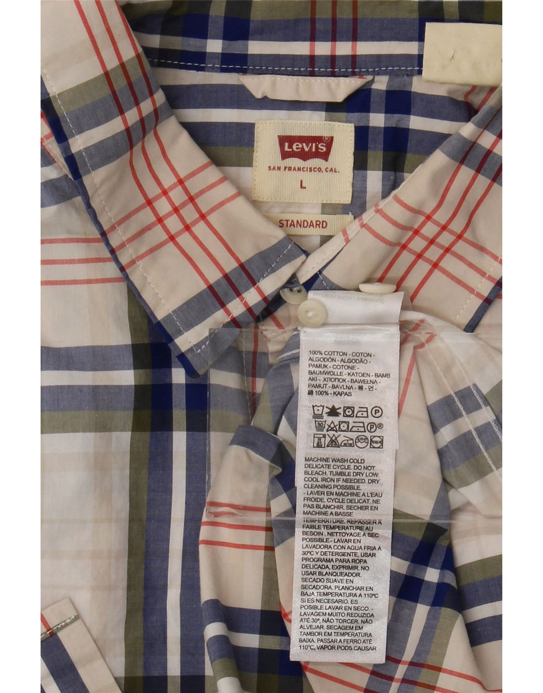 Levi's Mens Standard Fit Shirt Large White Plaid Cotton
