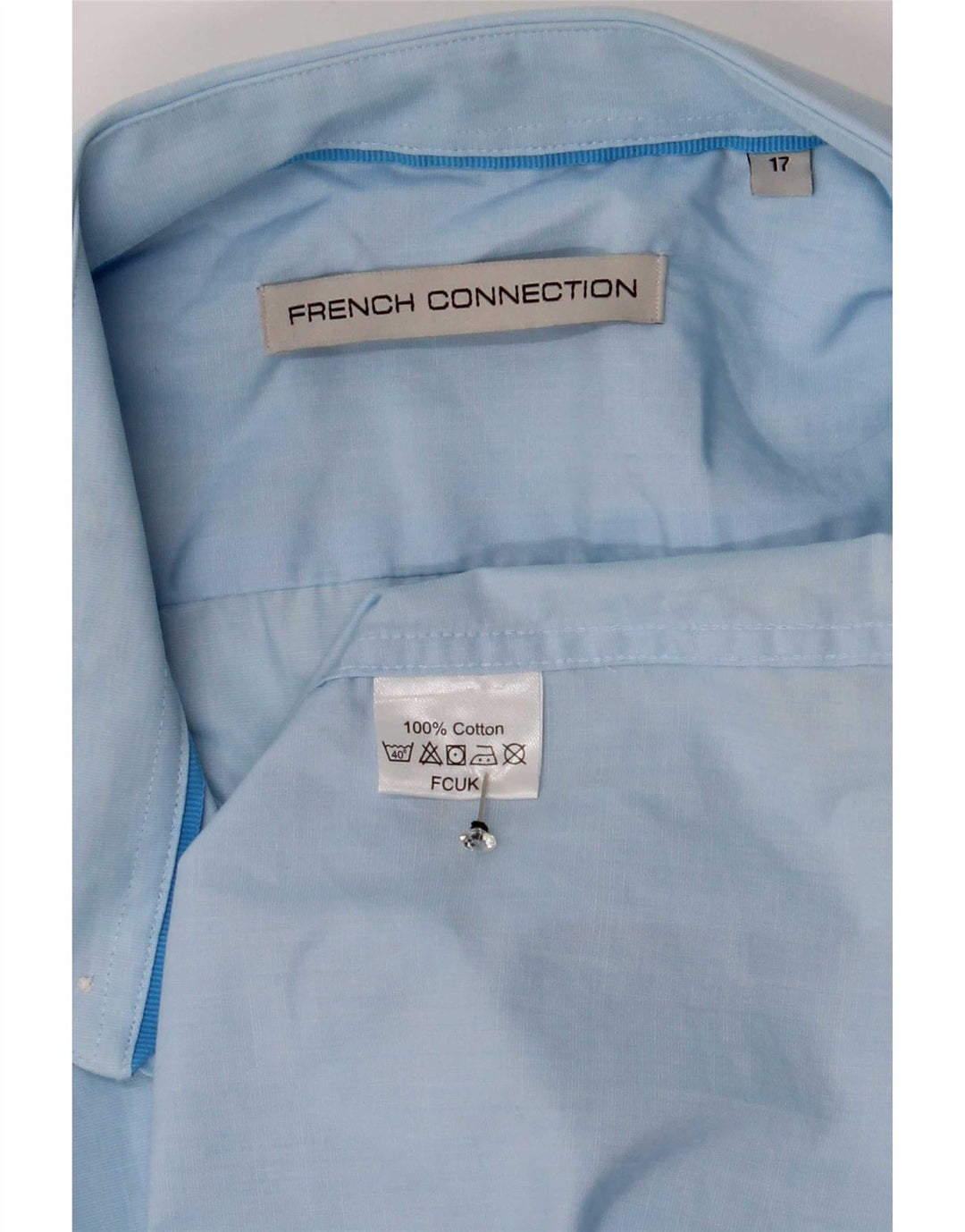 French Connection Mens Shirt Size 17 XL Blue Cotton