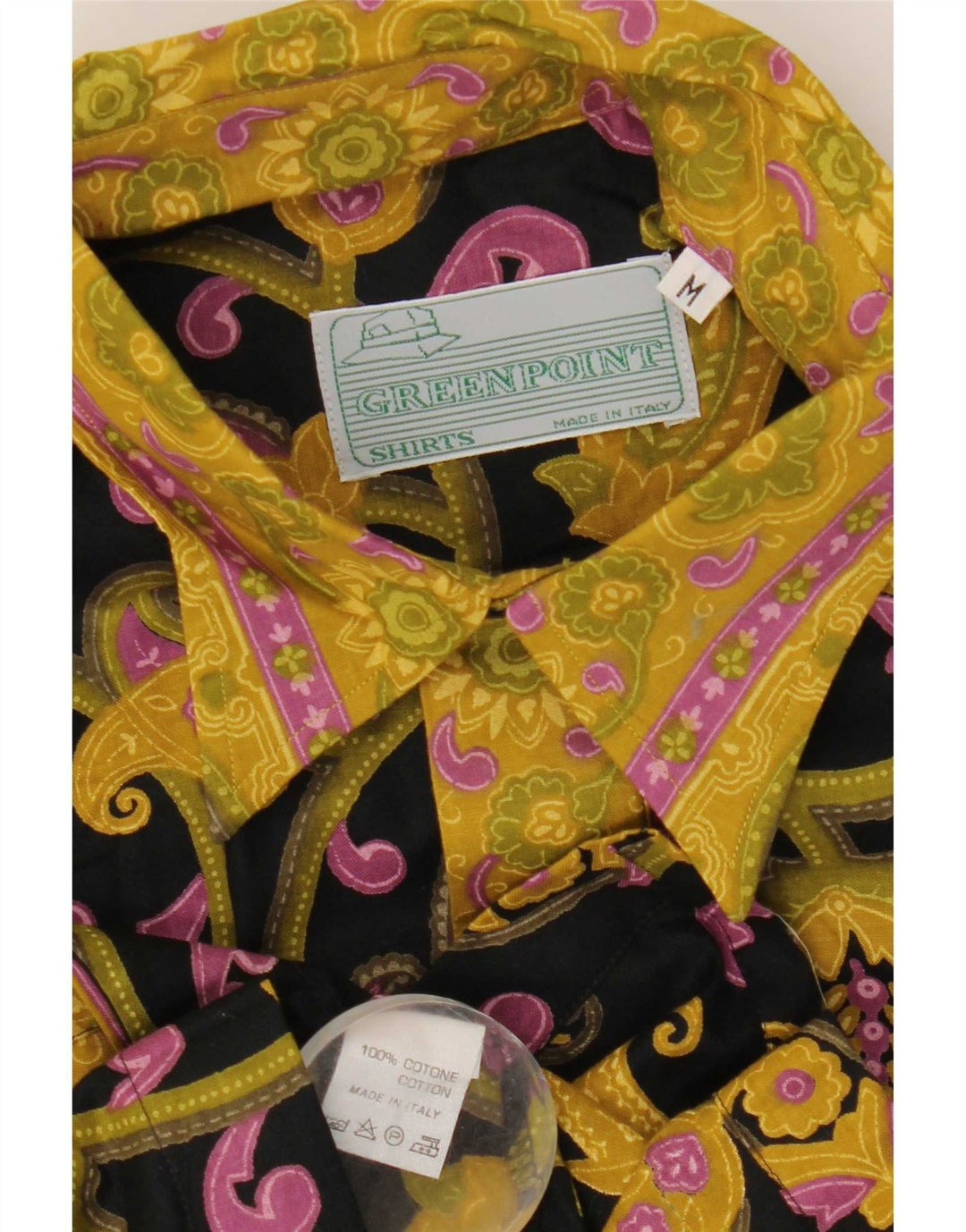 Vintage Mens Short Sleeve Shirt Medium Black Paisley Cotton