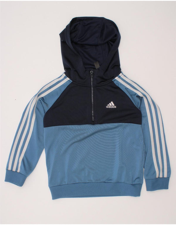 Adidas Boys Zip Neck Hoodie Jumper 6-7 Years Blue Colourblock Polyester