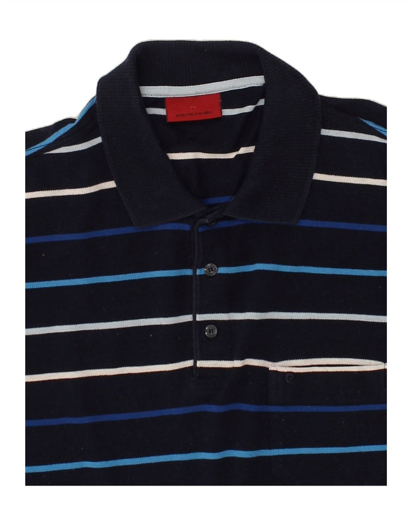 PIERRE CARDIN Mens Polo Shirt XL Navy Blue Striped | Vintage Pierre Cardin | Thrift | Second-Hand Pierre Cardin | Used Clothing | Messina Hembry 