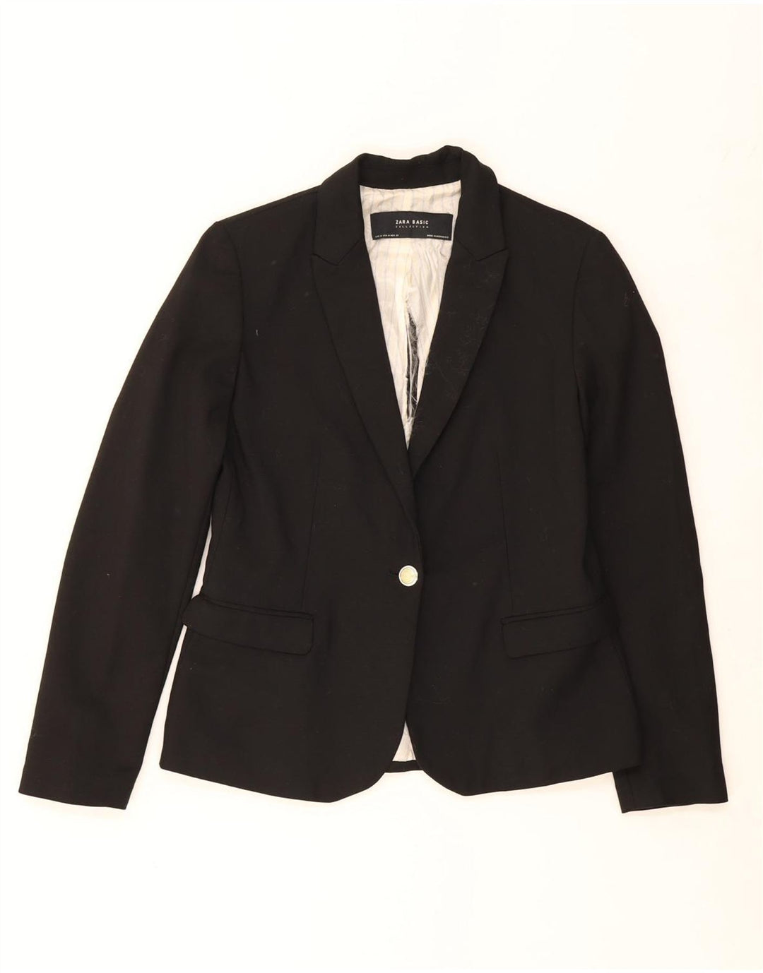 ZARA Womens 1 Button Blazer Jacket UK 12 Medium Black Cotton