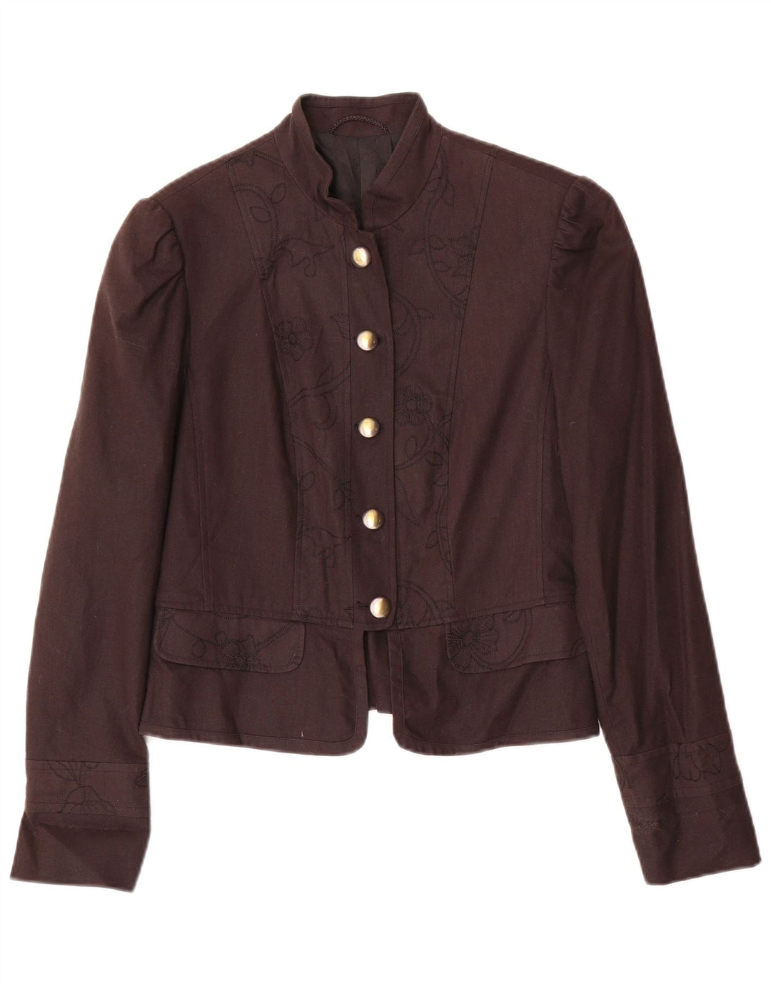 Vintage Womens 5 Button Blazer Jacket UK 10 Small Brown Floral Linen