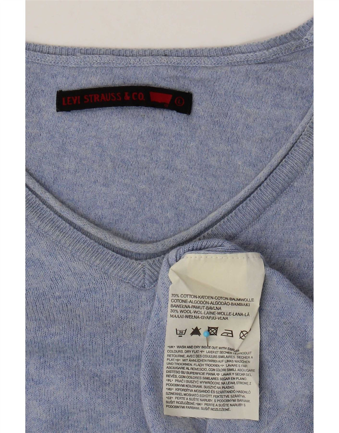Levi's Womens V-Neck Jumper Sweater UK 16 Large Blue Cotton