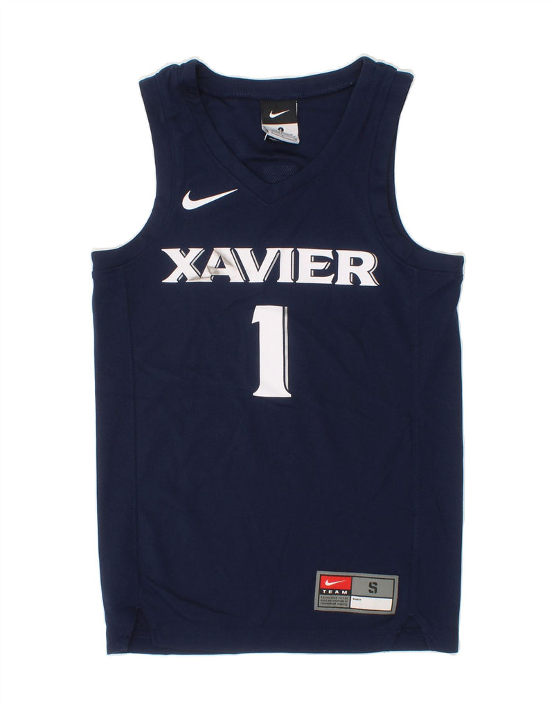 NIKE Boys Xavier Graphic Vest Top 9-10 Years Small Navy Blue Polyester Vintage Nike and Second-Hand Nike from Messina Hembry 