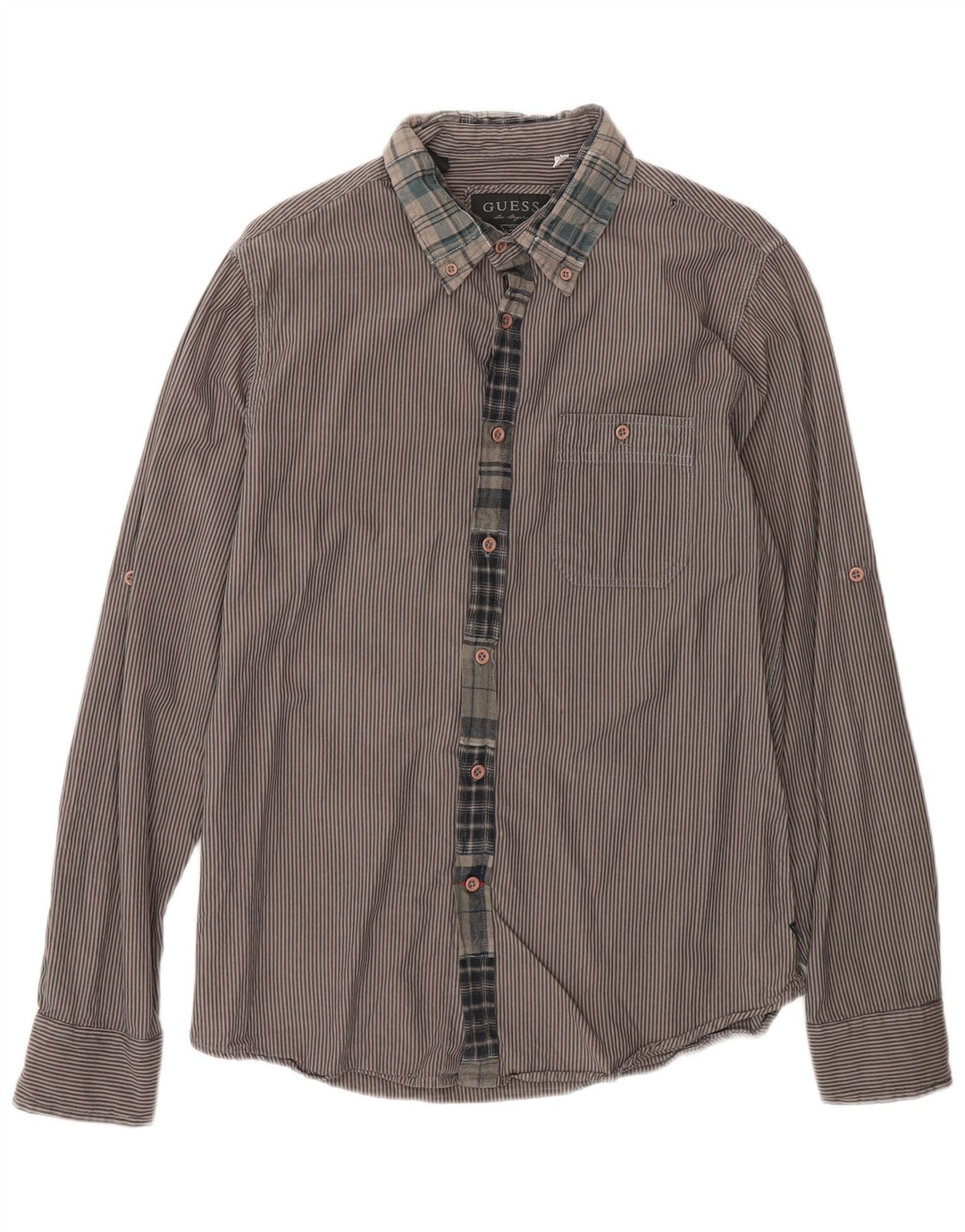 Gas Mens Shirt UK 36 Small Brown Striped Cotton