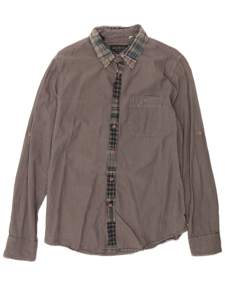 Gas Mens Shirt UK 36 Small Brown Striped Cotton