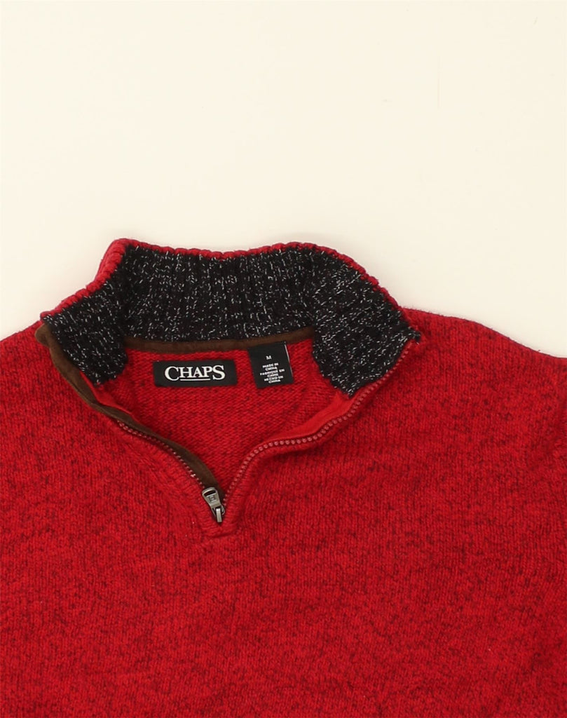 CHAPS Mens Zip Neck Jumper Sweater Medium Red Cotton | Vintage Chaps | Thrift | Second-Hand Chaps | Used Clothing | Messina Hembry 