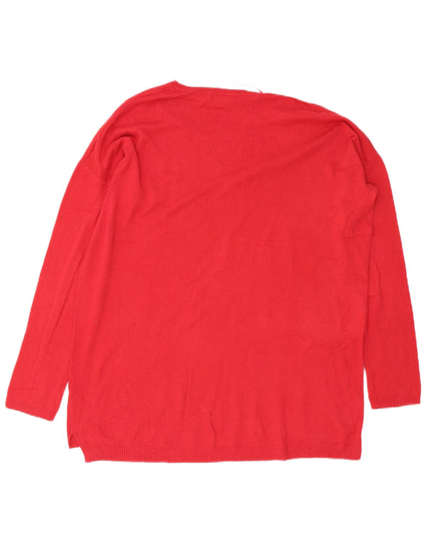 Zara Womens Oversized V-Neck Jumper Sweater UK 14 Medium Red Cotton