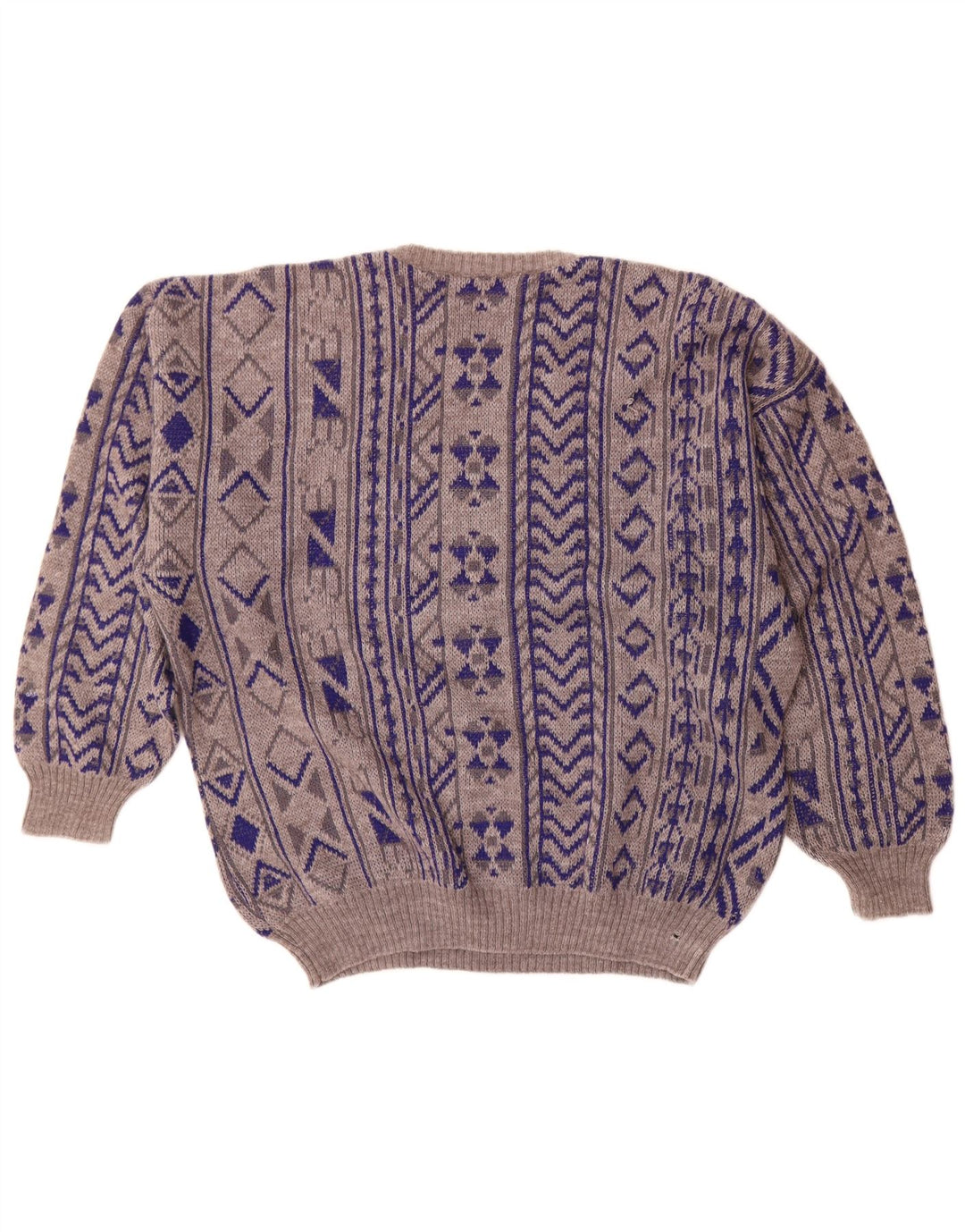 Vintage Mens Crew Neck Jumper Sweater 2XL Blue Geometric