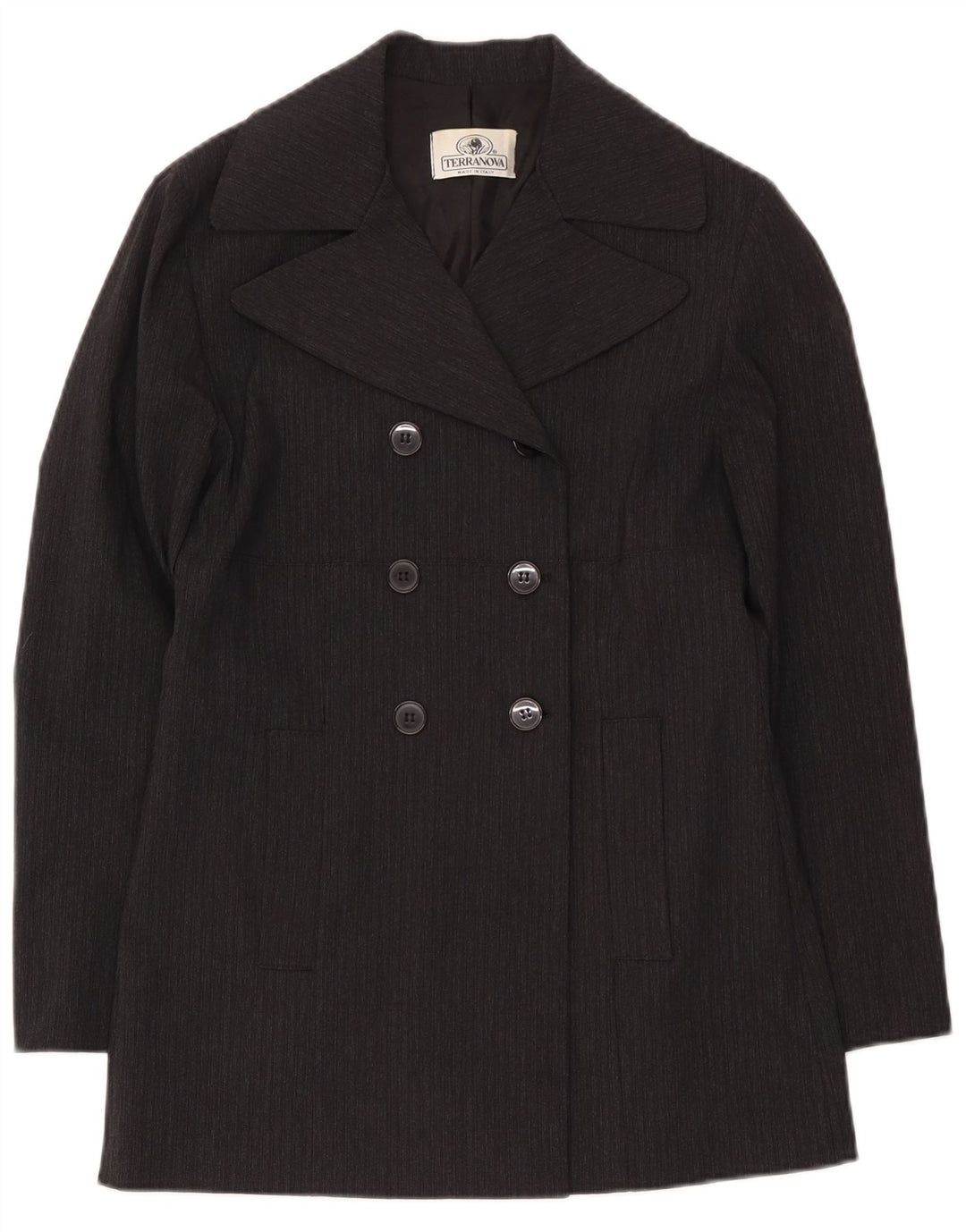 Terranova Womens Pea Coat UK 10 Small Black Striped Viscose