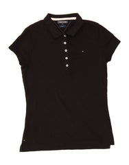 TOMMY HILFIGER Womens Slim Fit Polo Shirt UK 12 Medium Black Cotton