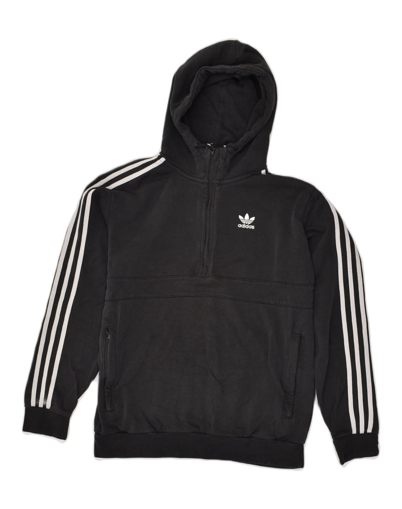 ADIDAS Mens Zip Neck Hoodie Jumper Small Black Cotton | Vintage Adidas | Thrift | Second-Hand Adidas | Used Clothing | Messina Hembry 