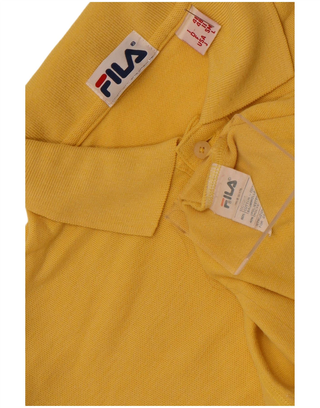 Fila Mens Long Sleeve Polo Shirt Small Yellow Cotton