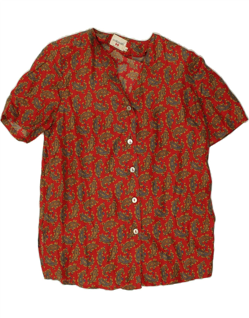 VINTAGE Womens Short Sleeve Shirt UK 10 Small Red Paisley | Vintage Vintage | Thrift | Second-Hand Vintage | Used Clothing | Messina Hembry 