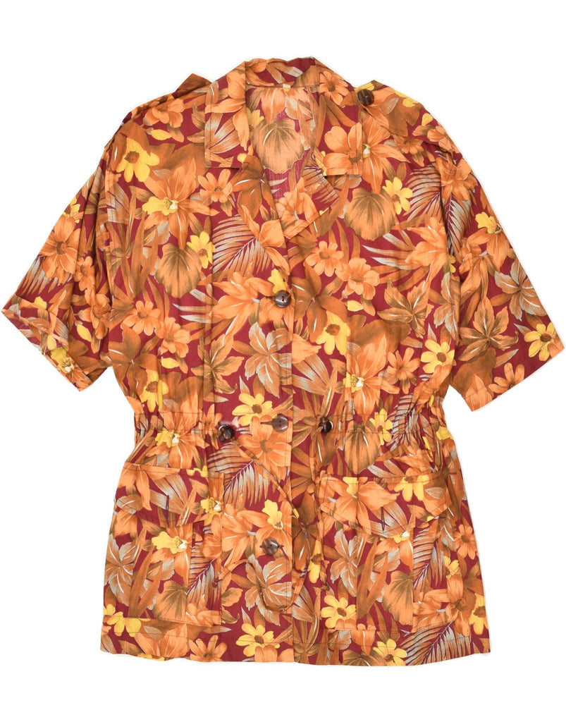 VINTAGE Womens Short Sleeve Overshirt Shirt UK 14 Medium Brown Floral | Vintage Vintage | Thrift | Second-Hand Vintage | Used Clothing | Messina Hembry 