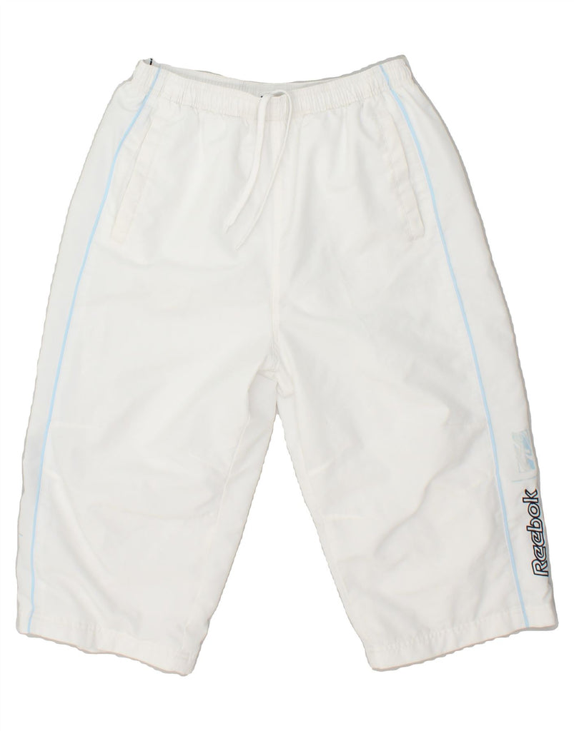 REEBOK Mens Bermuda Sport Shorts Small White Polyester | Vintage Reebok | Thrift | Second-Hand Reebok | Used Clothing | Messina Hembry 