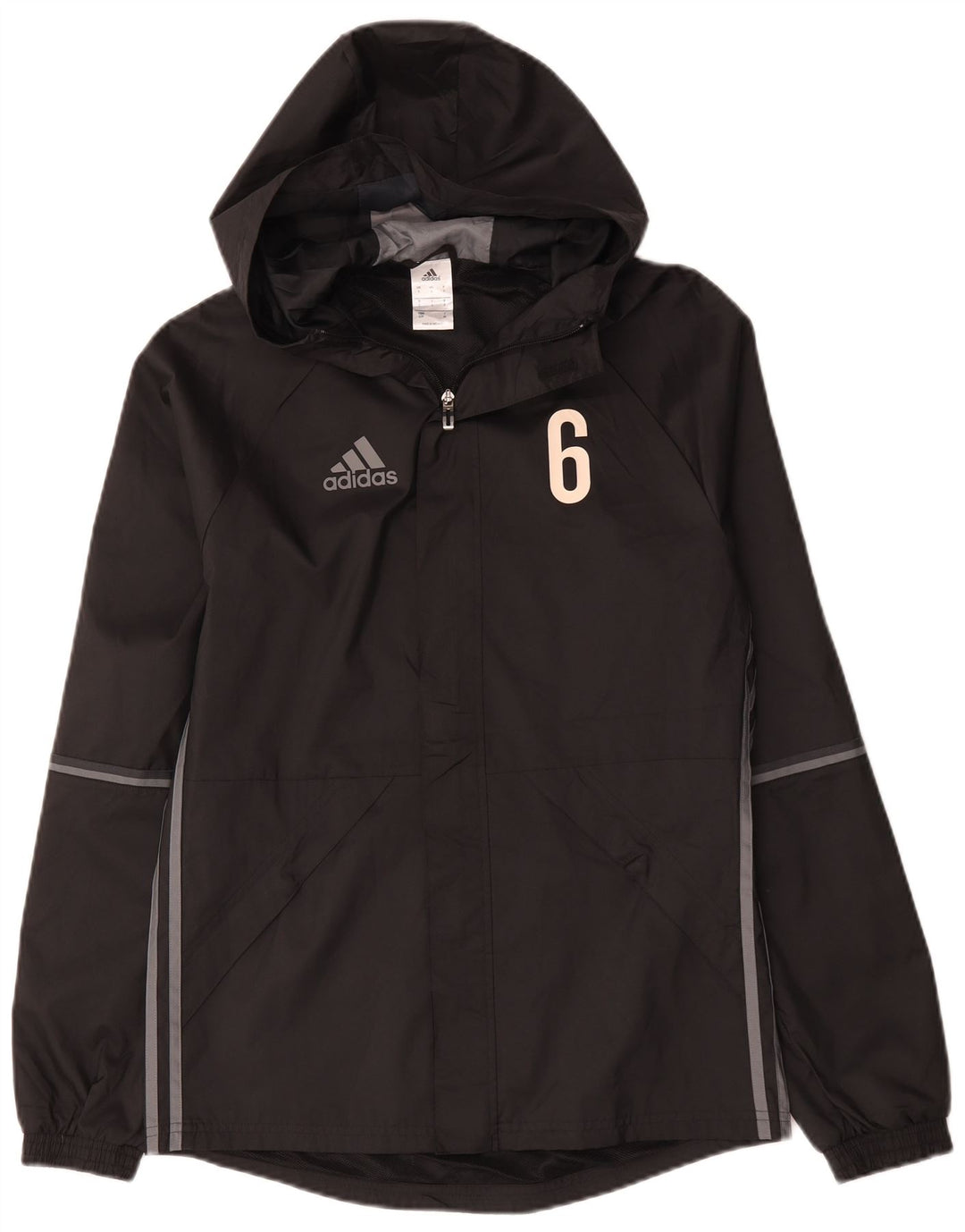 Adidas Mens Graphic Hooded Rain Jacket UK 36 Small Black Polyester