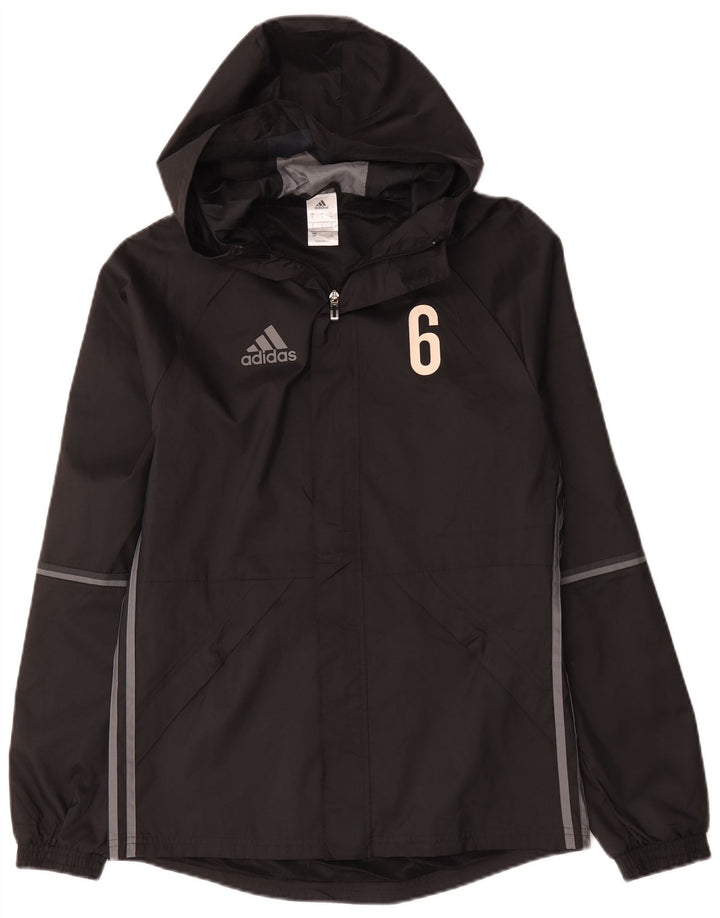 Adidas Mens Graphic Hooded Rain Jacket UK 36 Small Black Polyester