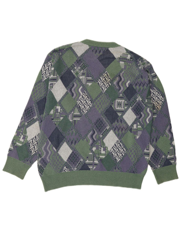 Rasica Mens Crew Neck Jumper Sweater IT 52 Large Green Argyle/Diamond