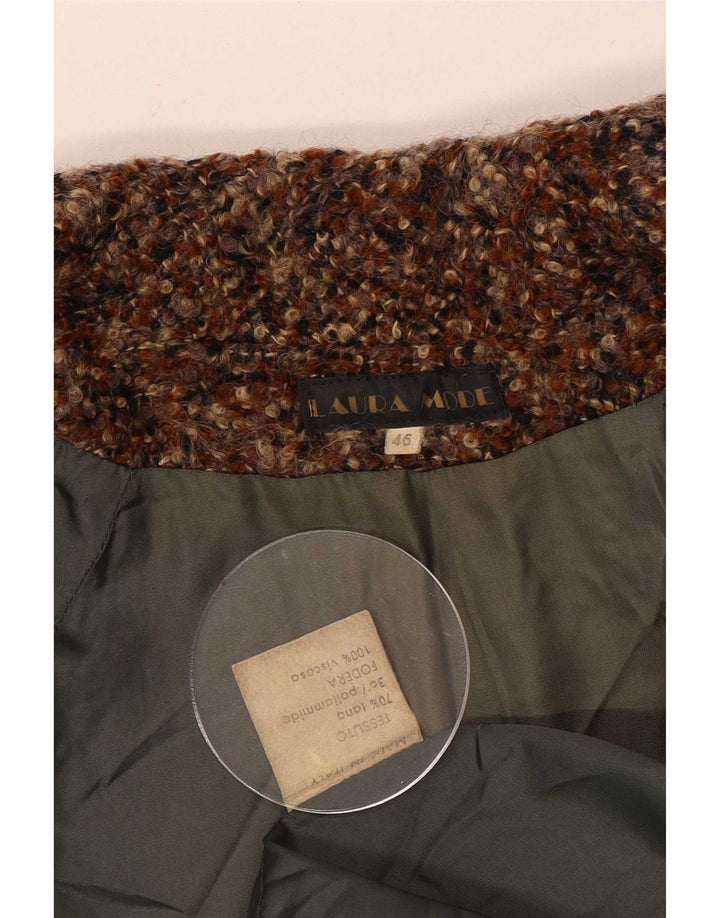 Vintage Womens Overcoat IT 46 Large Brown Flecked Wool