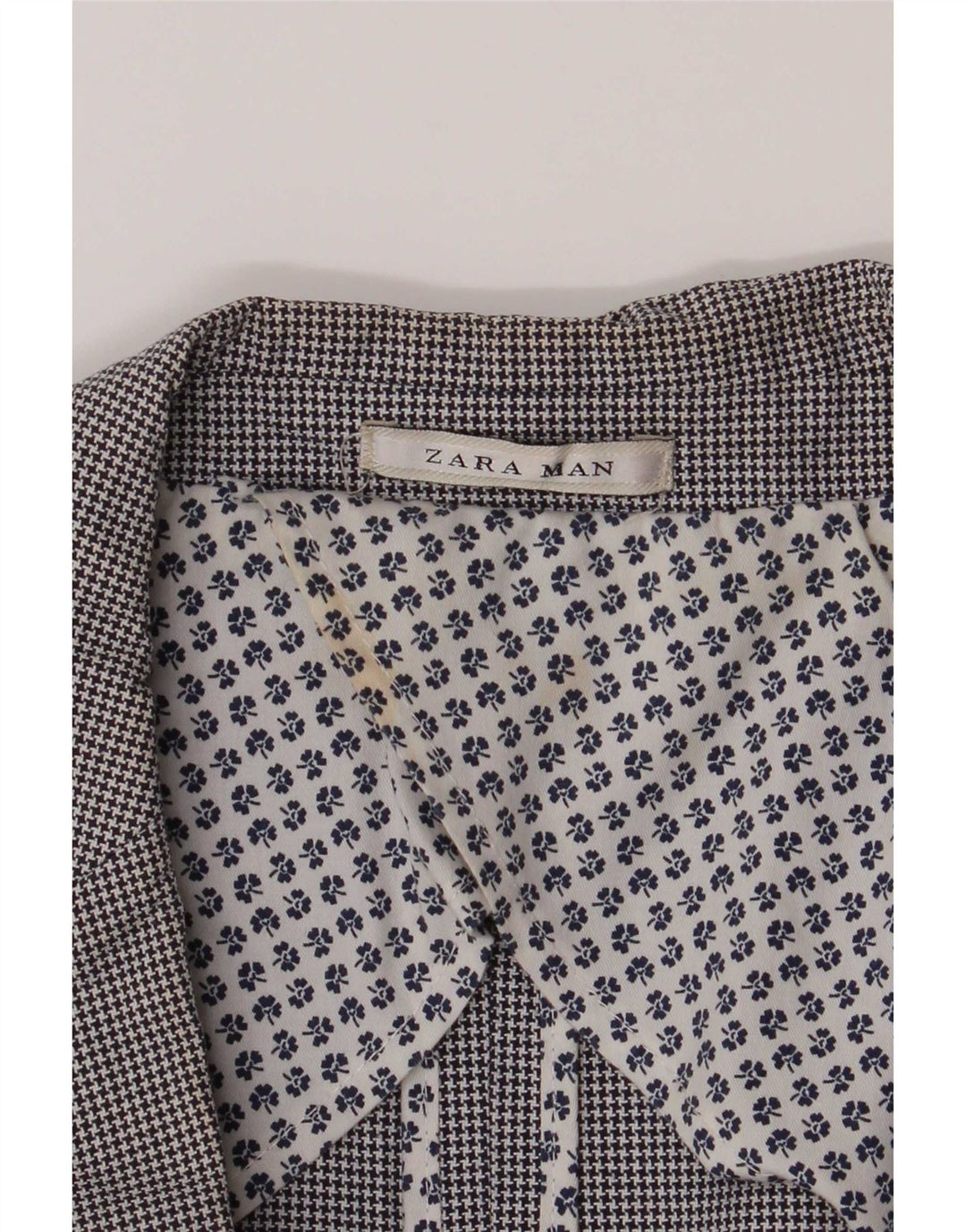 Zara Mens 2 Button Blazer Jacket UK 40 Large Grey Houndstooth Cotton