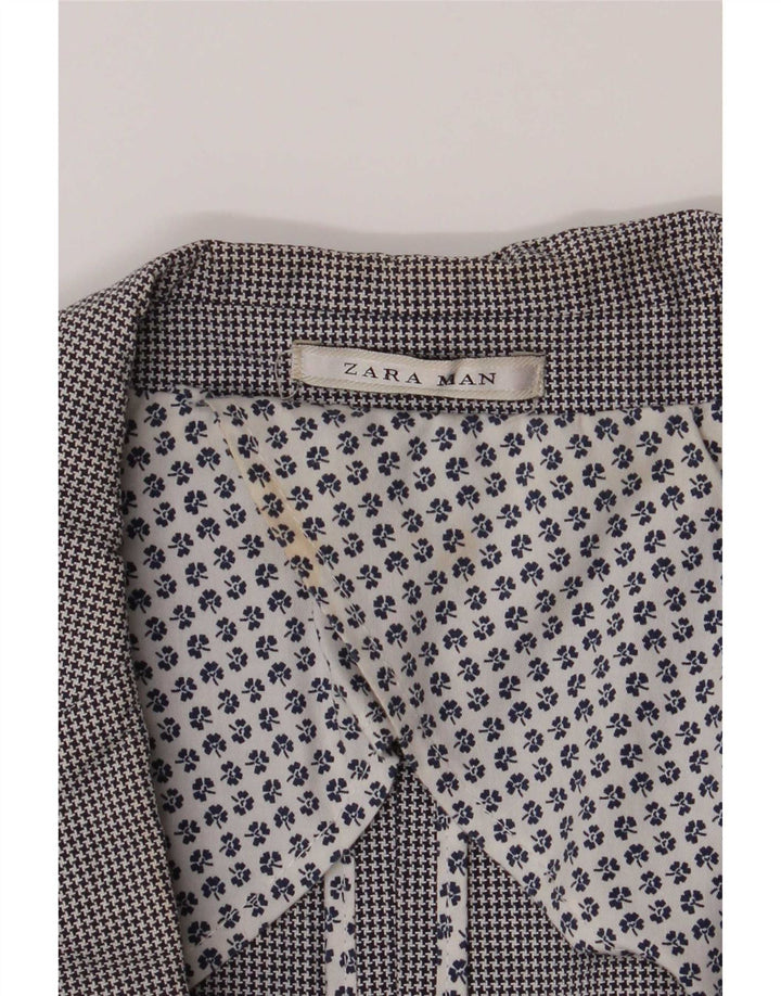 Zara Mens 2 Button Blazer Jacket UK 40 Large Grey Houndstooth Cotton