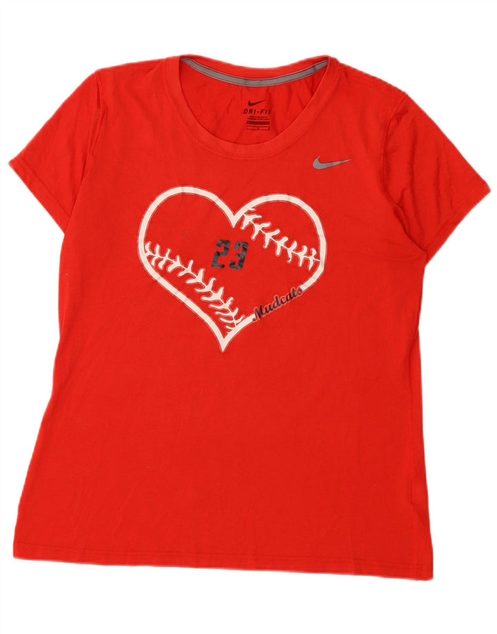 Nike Womens Mudcats Graphic T-Shirt Top UK 14 Large Red Polyester
