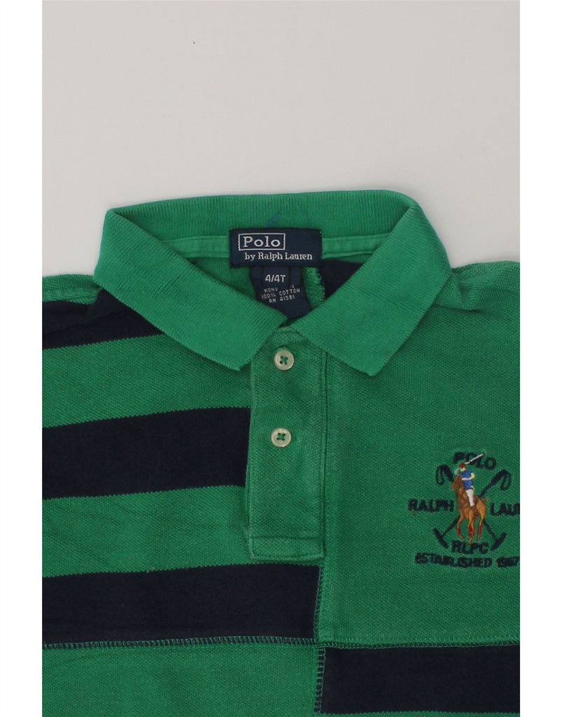 POLO RALPH LAUREN Boys Graphic Polo Shirt 3-4 Years Green Striped Cotton | Vintage Polo Ralph Lauren | Thrift | Second-Hand Polo Ralph Lauren | Used Clothing | Messina Hembry 