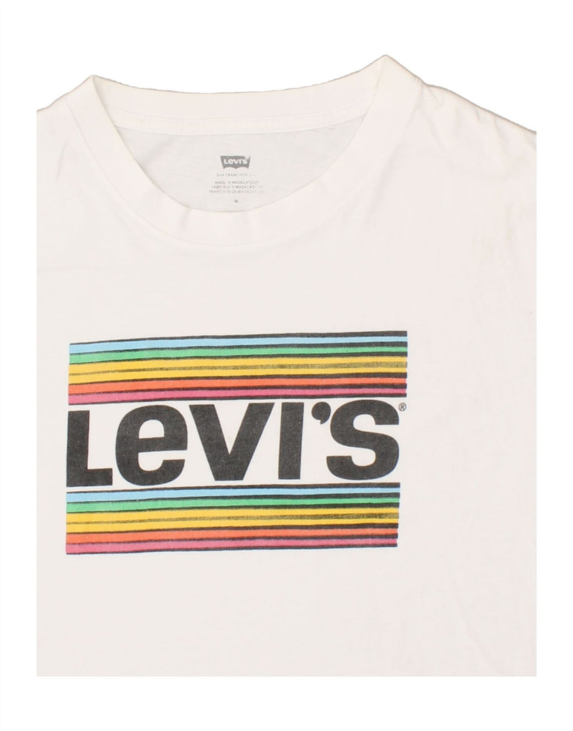 LEVI'S Womens Crop Graphic T-Shirt Top UK 14 Medium White Cotton | Vintage Levi's | Thrift | Second-Hand Levi's | Used Clothing | Messina Hembry 