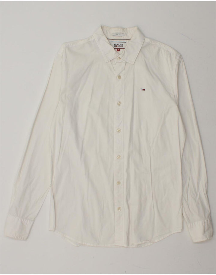 TOMMY HILFIGER Mens Slim Fit Shirt Medium White Vintage Tommy Hilfiger and Second-Hand Tommy Hilfiger from Messina Hembry 