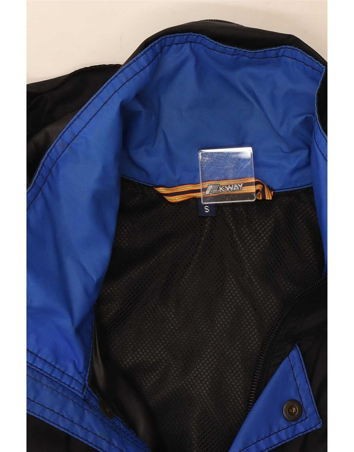 K-Way Mens Hooded Rain Jacket UK 36 Small Black Geometric Polyamide