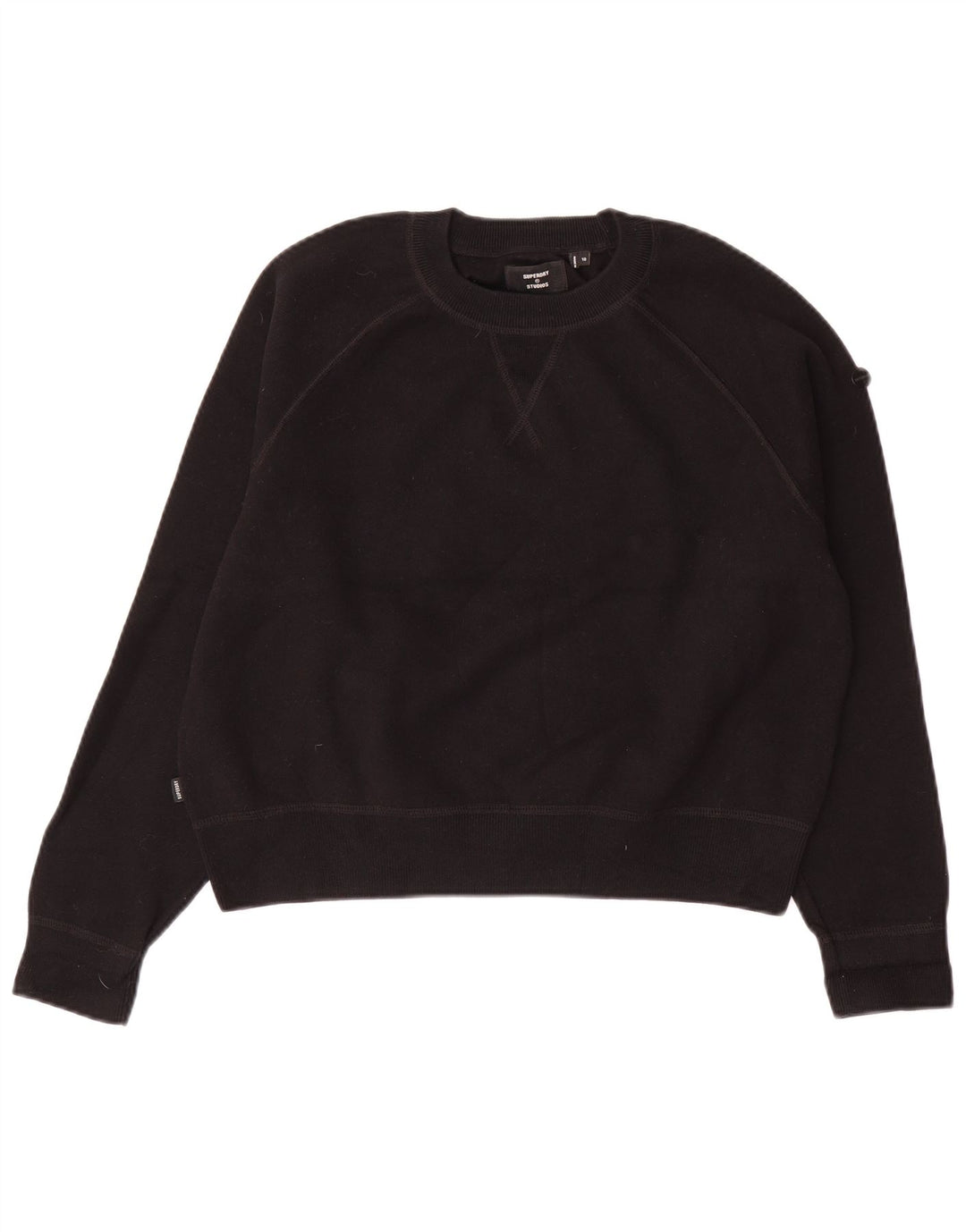 SUPERDRY Womens Crop Oversized Sweatshirt Jumper UK 10 Small  Black Cotton