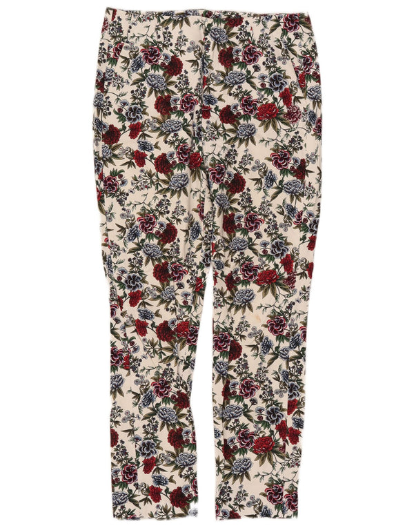 ZARA Womens Straight Chino Trousers EU 36 XS W26  L27 White Floral Cotton