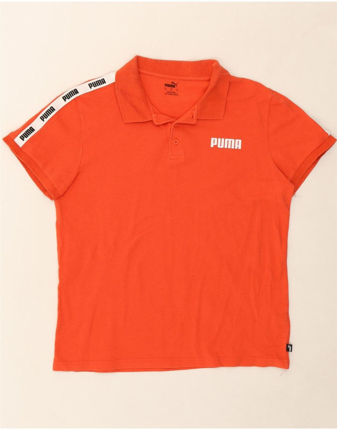PUMA Mens Graphic Polo Shirt Large Orange Colourblock Cotton Vintage Puma and Second-Hand Puma from Messina Hembry 