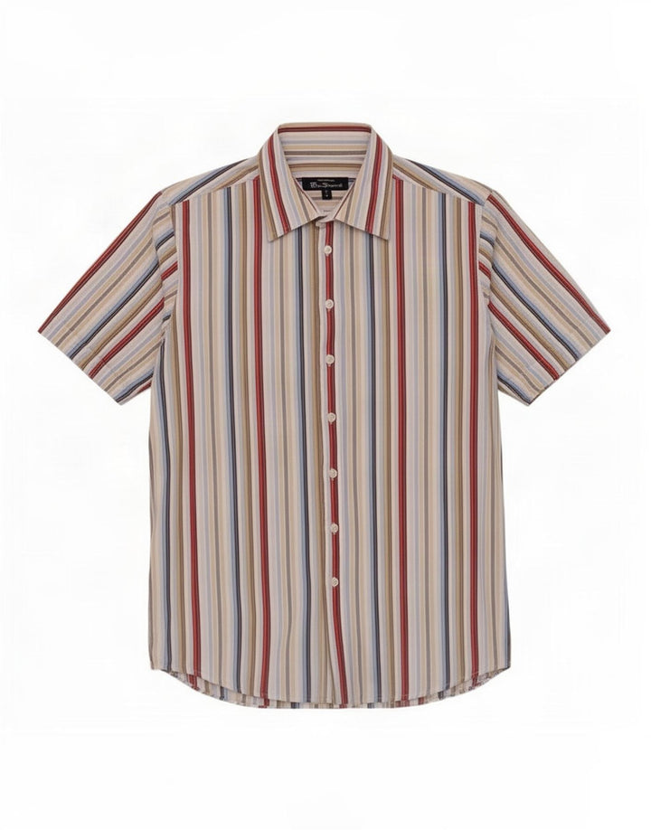 Ben Sherman Mens Short Sleeve Shirt Medium Multicoloured Striped Cotton