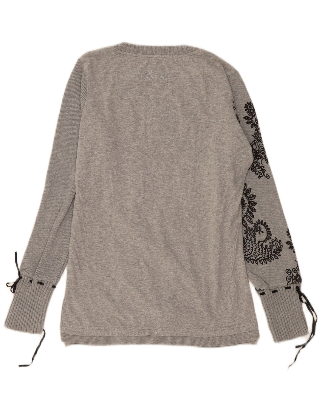 DESIGUAL Womens Graphic Top Long Sleeve UK 12 Medium Grey Paisley Heart