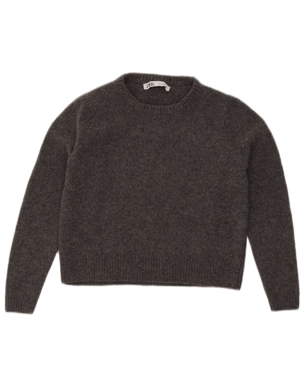 Zara Girls Crew Neck Jumper Sweater 11-12 Years Large  Grey Wool