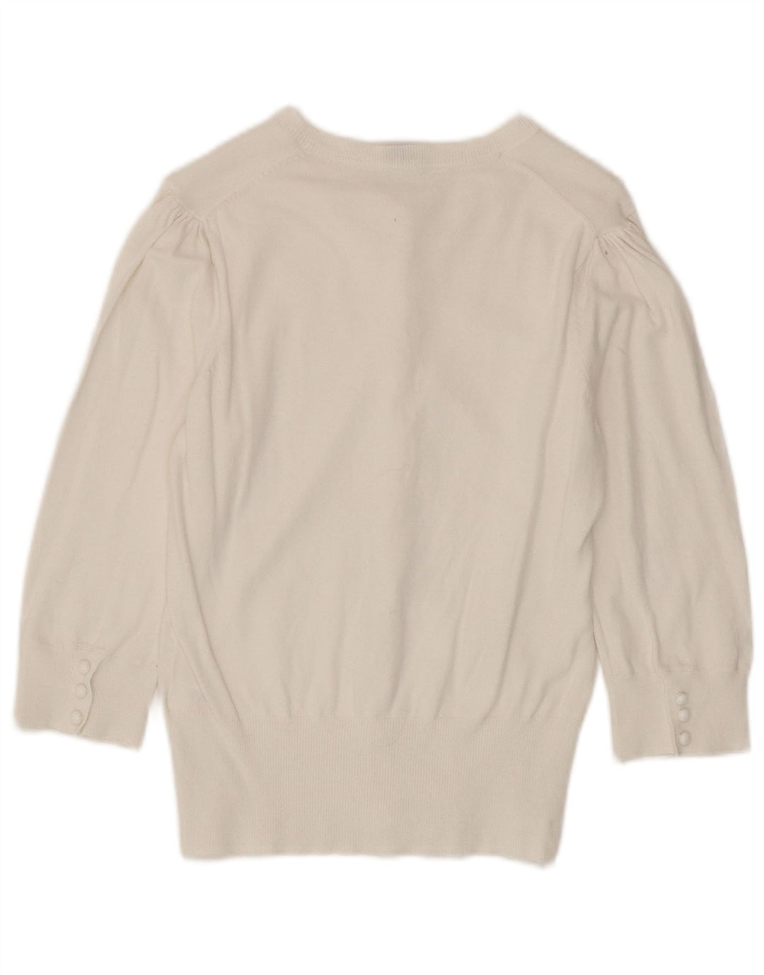Oasis Womens 3/4 Sleeve Cardigan Sweater UK 12 Medium White Cotton