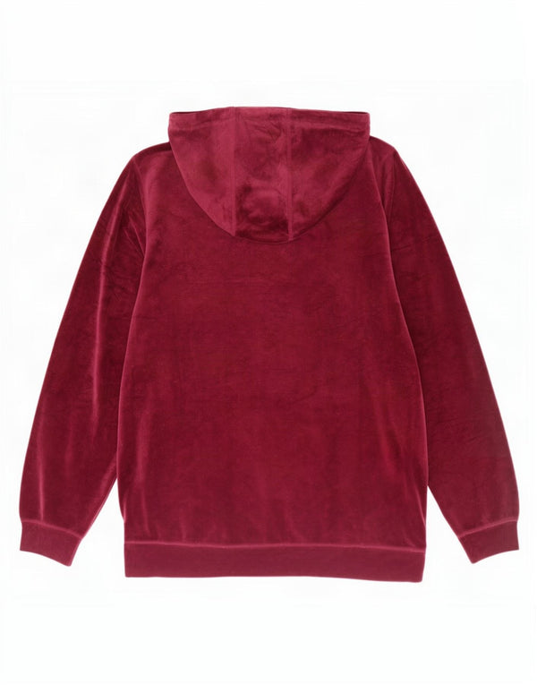 Dkny Womens Graphic Velour Hoodie Jumper UK 16 Large Burgundy Polyester