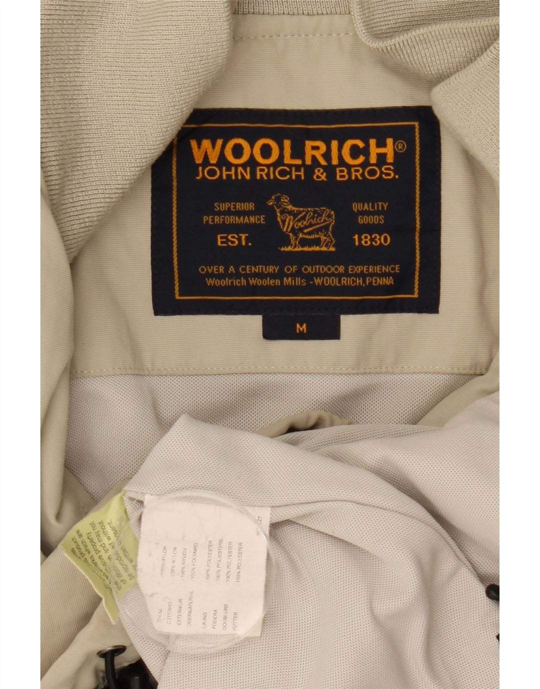 Woolrich Mens Bomber Jacket UK 38 Medium Beige Nylon