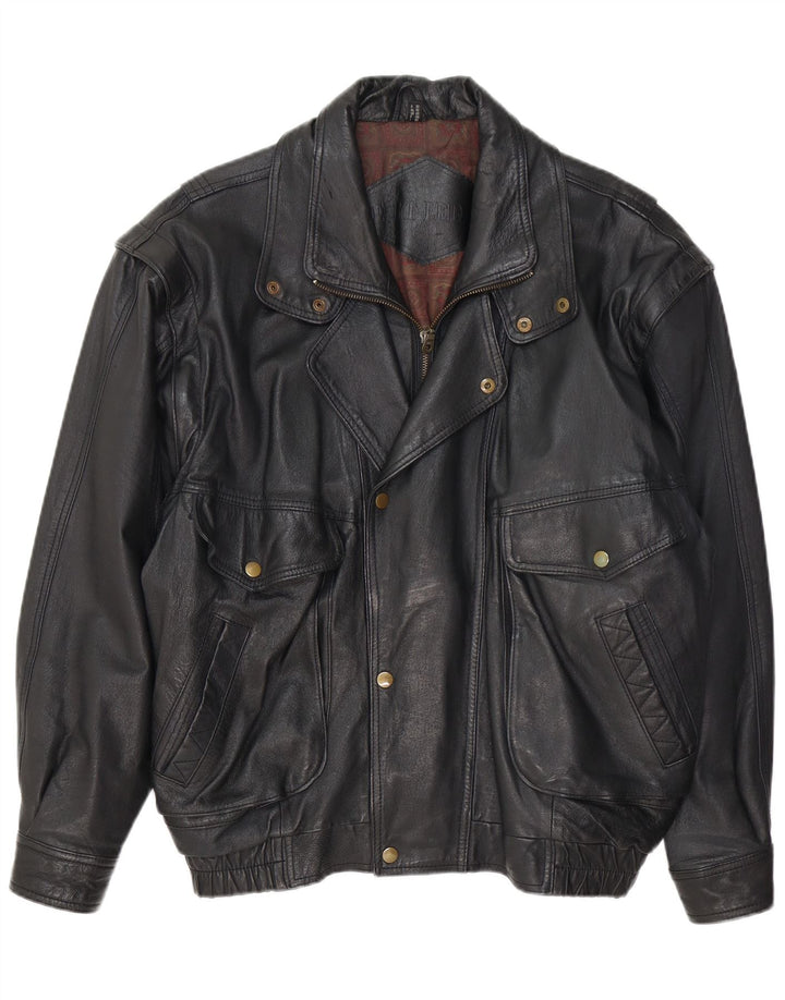 Vintage Mens Leather Jacket UK 40 Large Black Leather