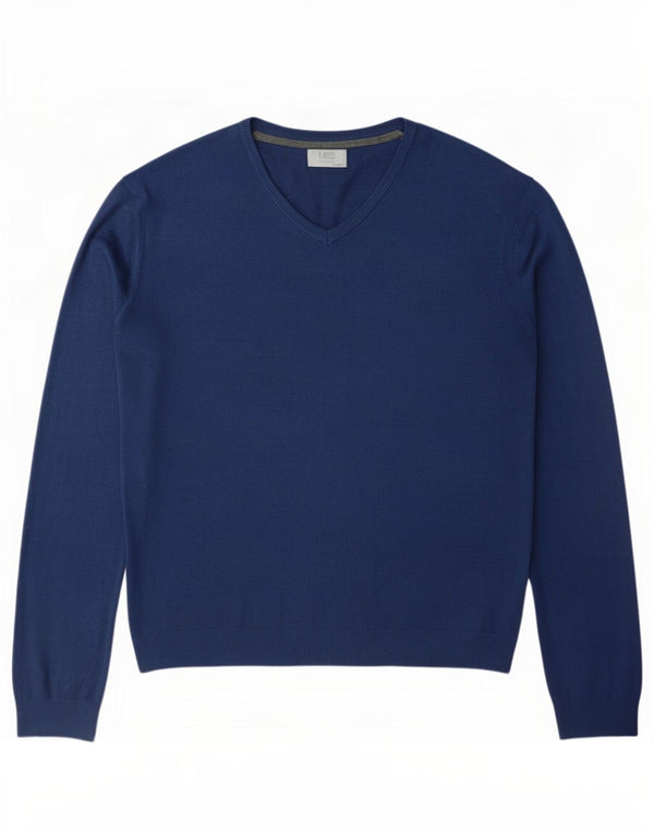 Marks & Spencer Mens Regular Fit V-Neck Jumper Sweater XL Navy Blue Acrylic